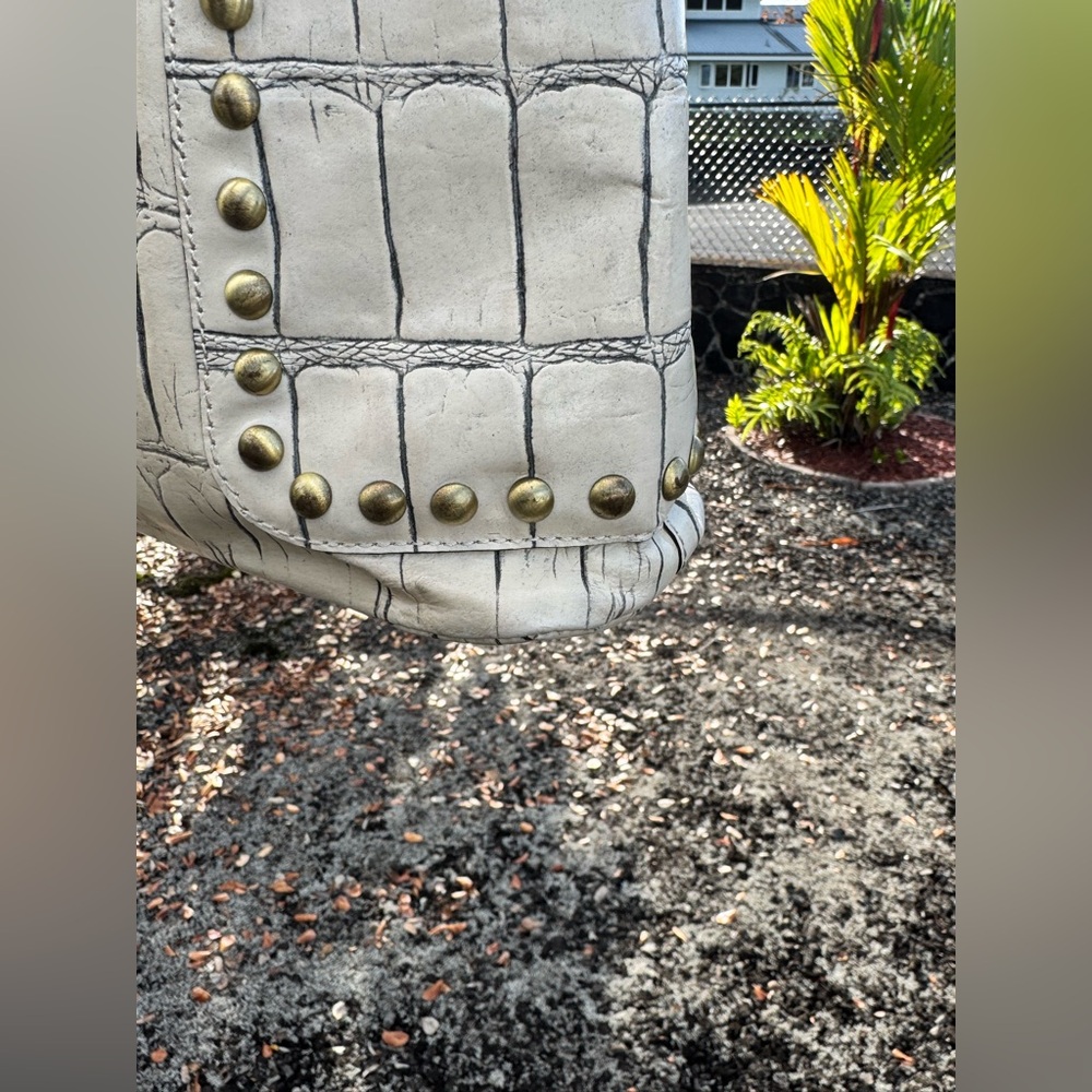 Sharif Studio Cream Croc Embossed Studded Tote Bag - Picture 11 of 15